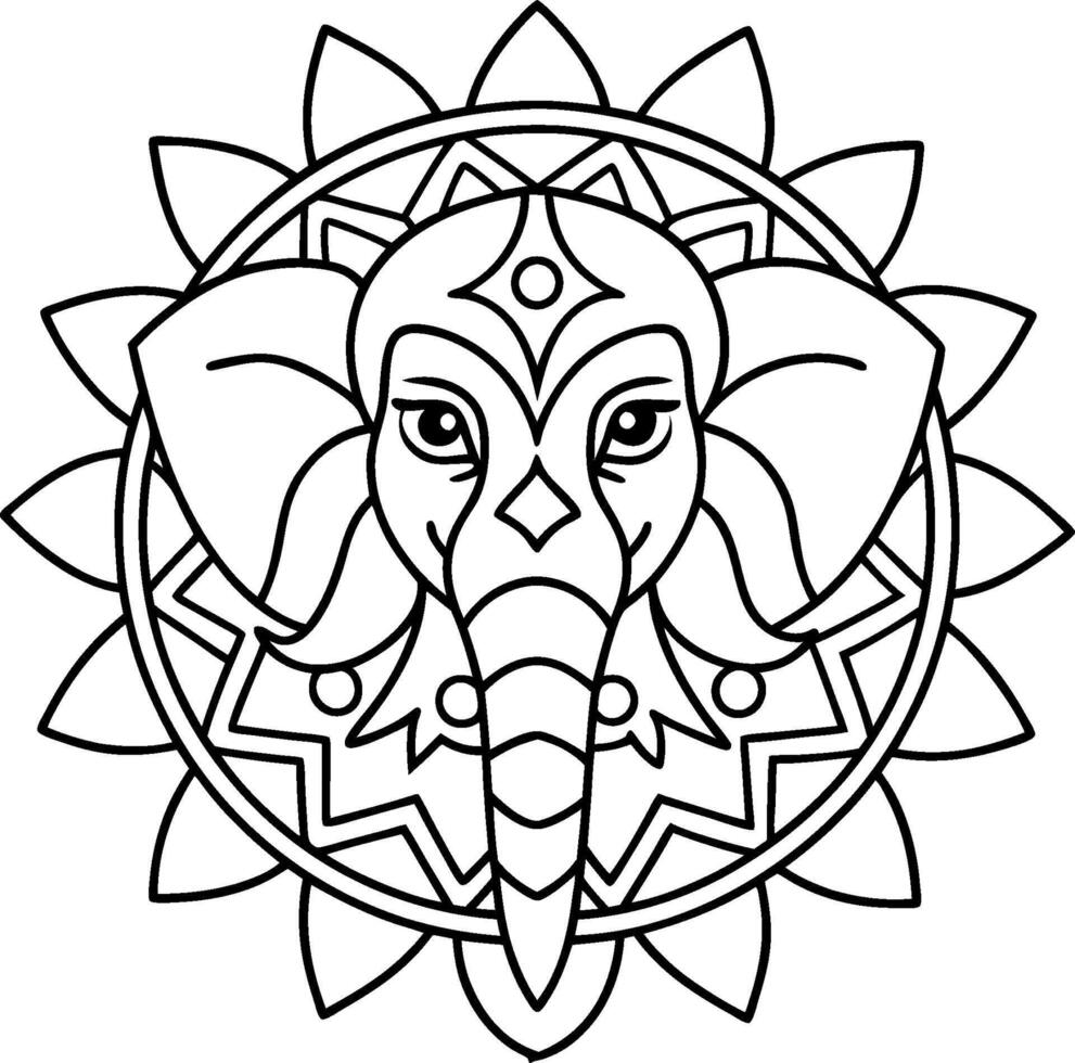 Cute Baby Elephant animal coloring book for adults illustration. elephant coloring page mandala design, Black and white lines. vector