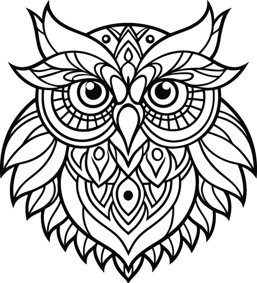 Owl mandala with coloring page decorative design. adult coloring page mandala vector