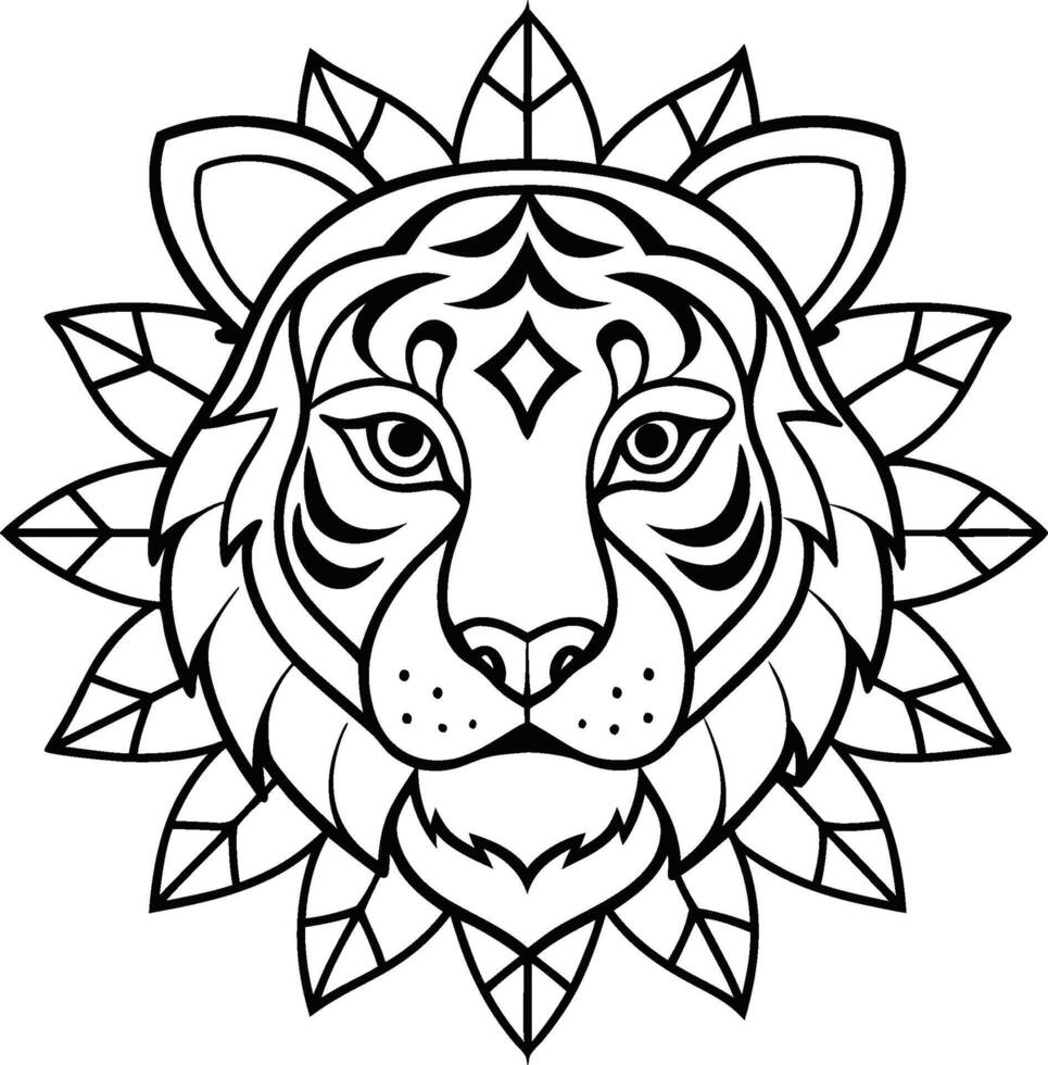 Head of Tiger mandala design, Tiger coloring pages with white background. vector