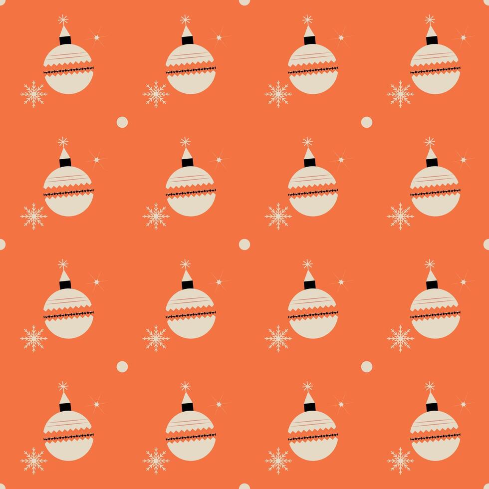 A pattern of orange and white Christmas ornaments vector