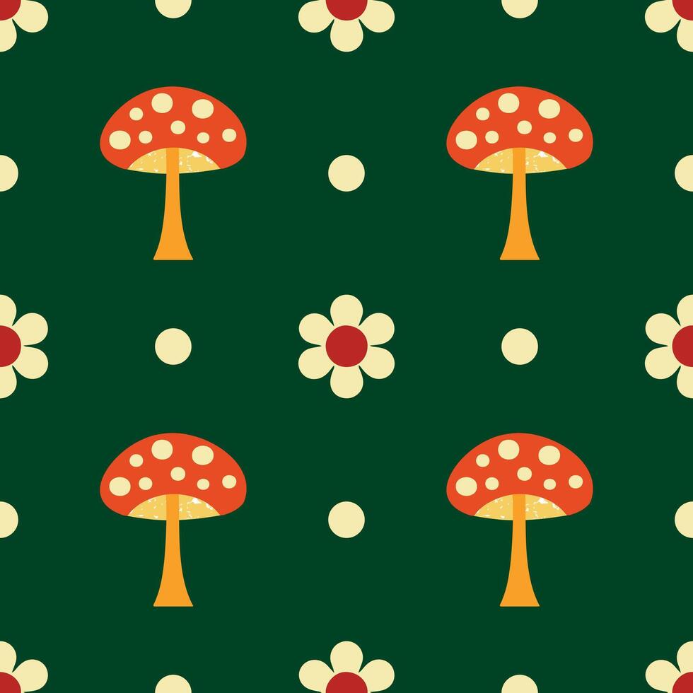 A green background with mushrooms and flowers vector