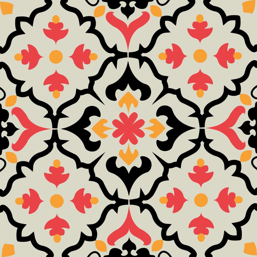 A patterned tile floor with red and yellow flowers vector