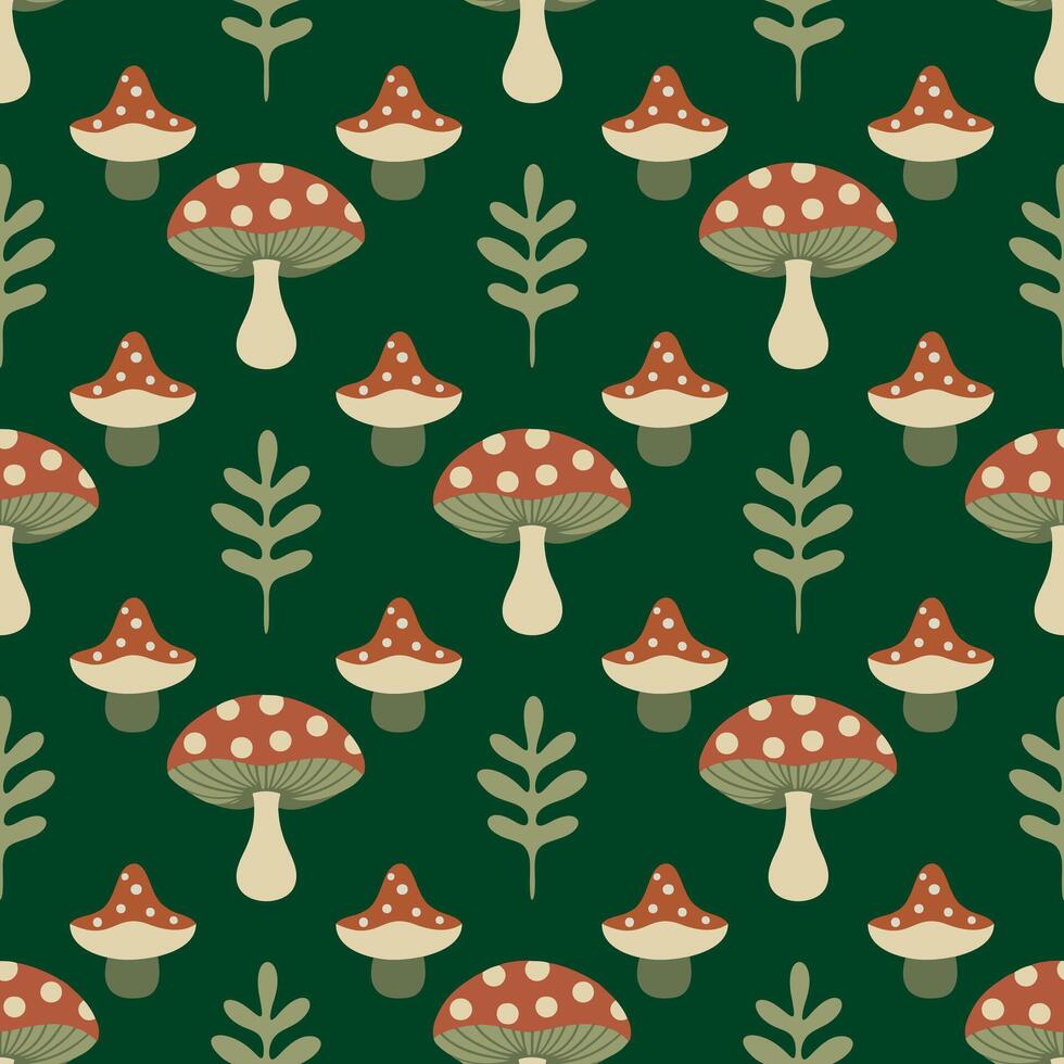 A green background with mushrooms and flowers vector
