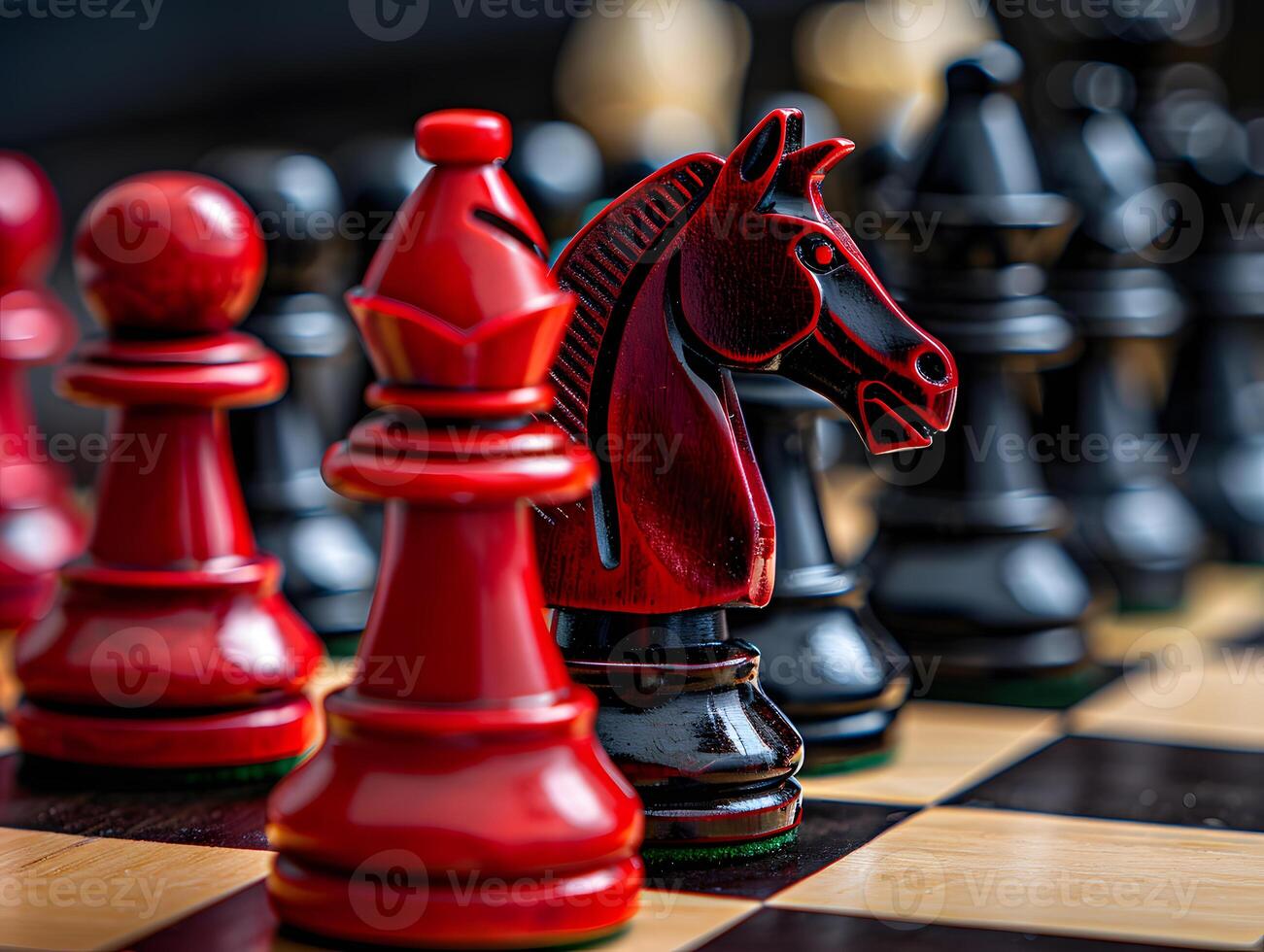 Chess pieces on a playing board as a concept for a strategic solution to a problem photo