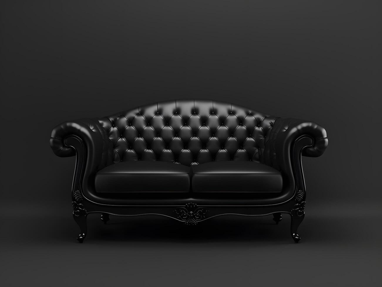 Black chic soft comfortable sofa on a black plain background photo