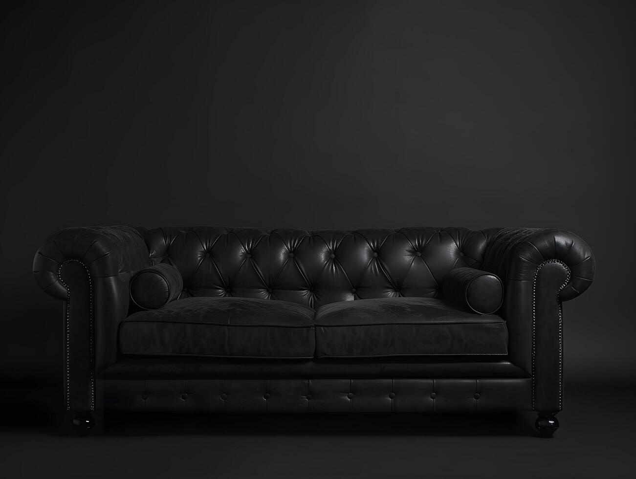 Black chic soft comfortable sofa on a black plain background photo