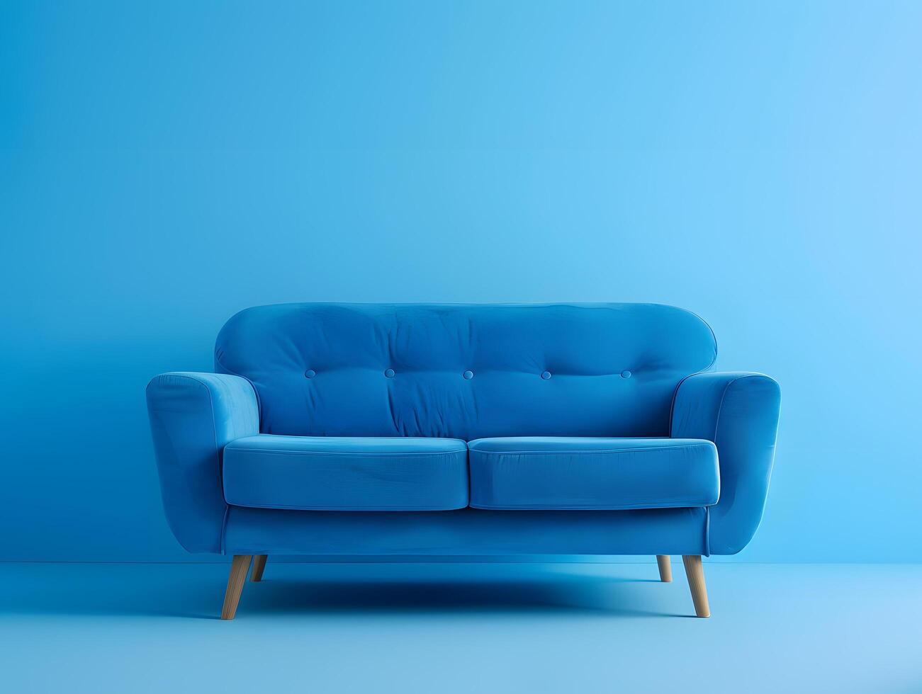 Blue luxury soft comfortable sofa on a blue plain background photo