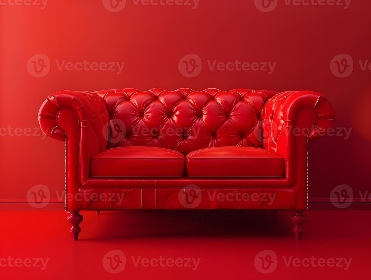 Red luxury soft comfortable sofa on a red plain background photo