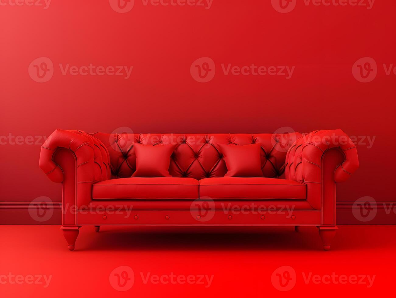 Red luxury soft comfortable sofa on a red plain background photo