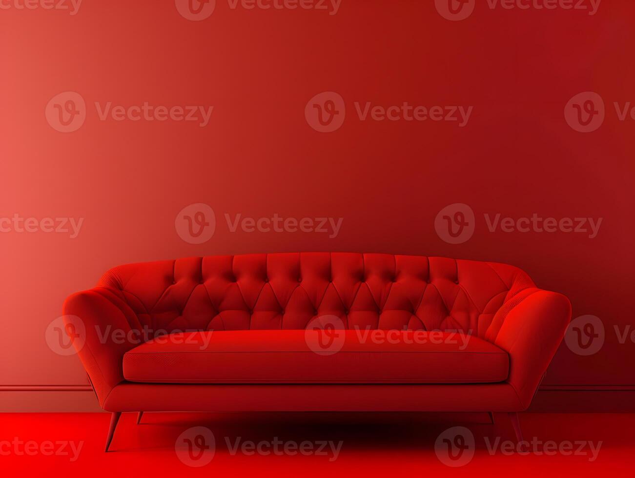 Red luxury soft comfortable sofa on a red plain background photo