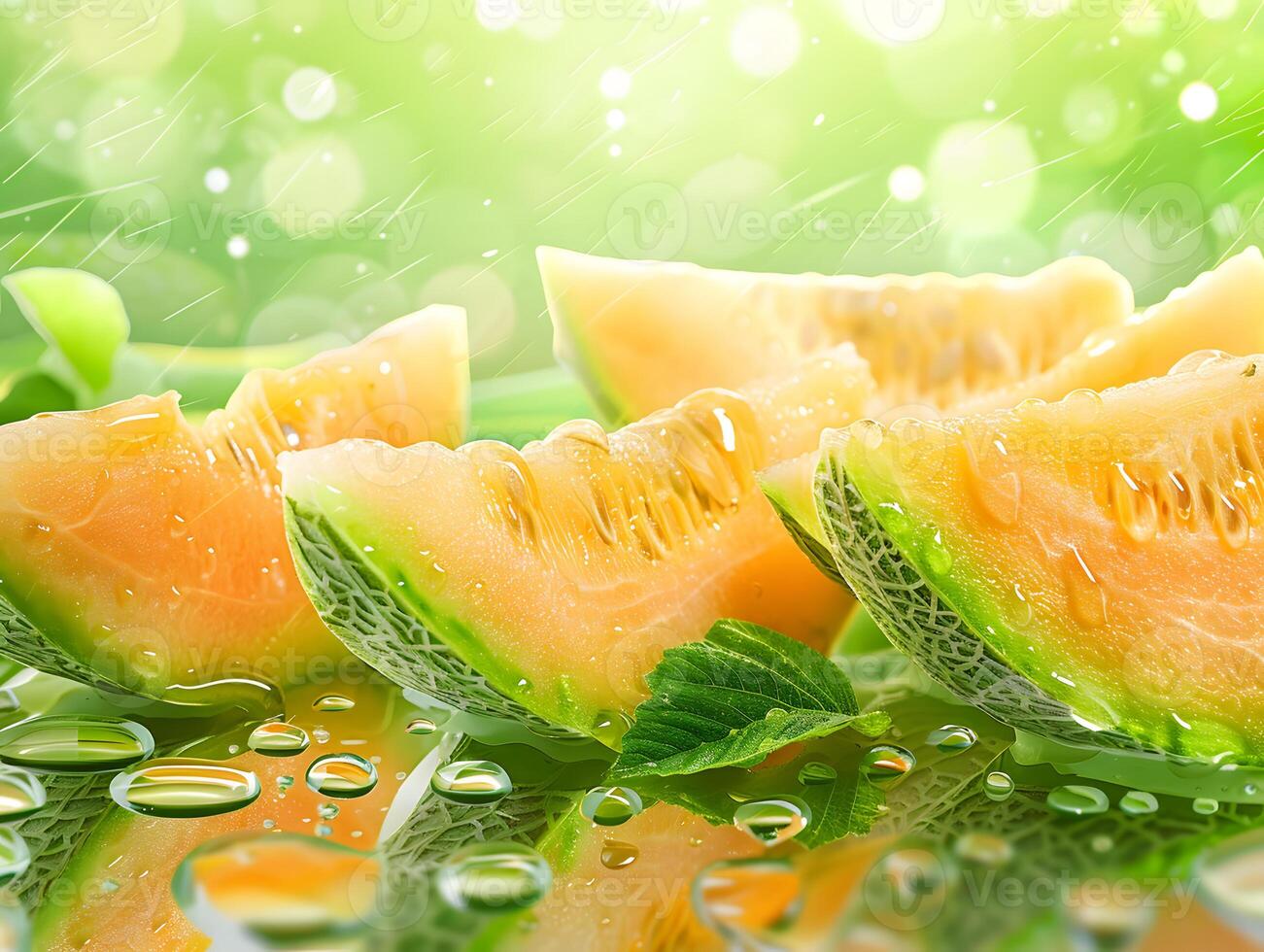 Juicy ripe melon whole and slices. Neural network photo