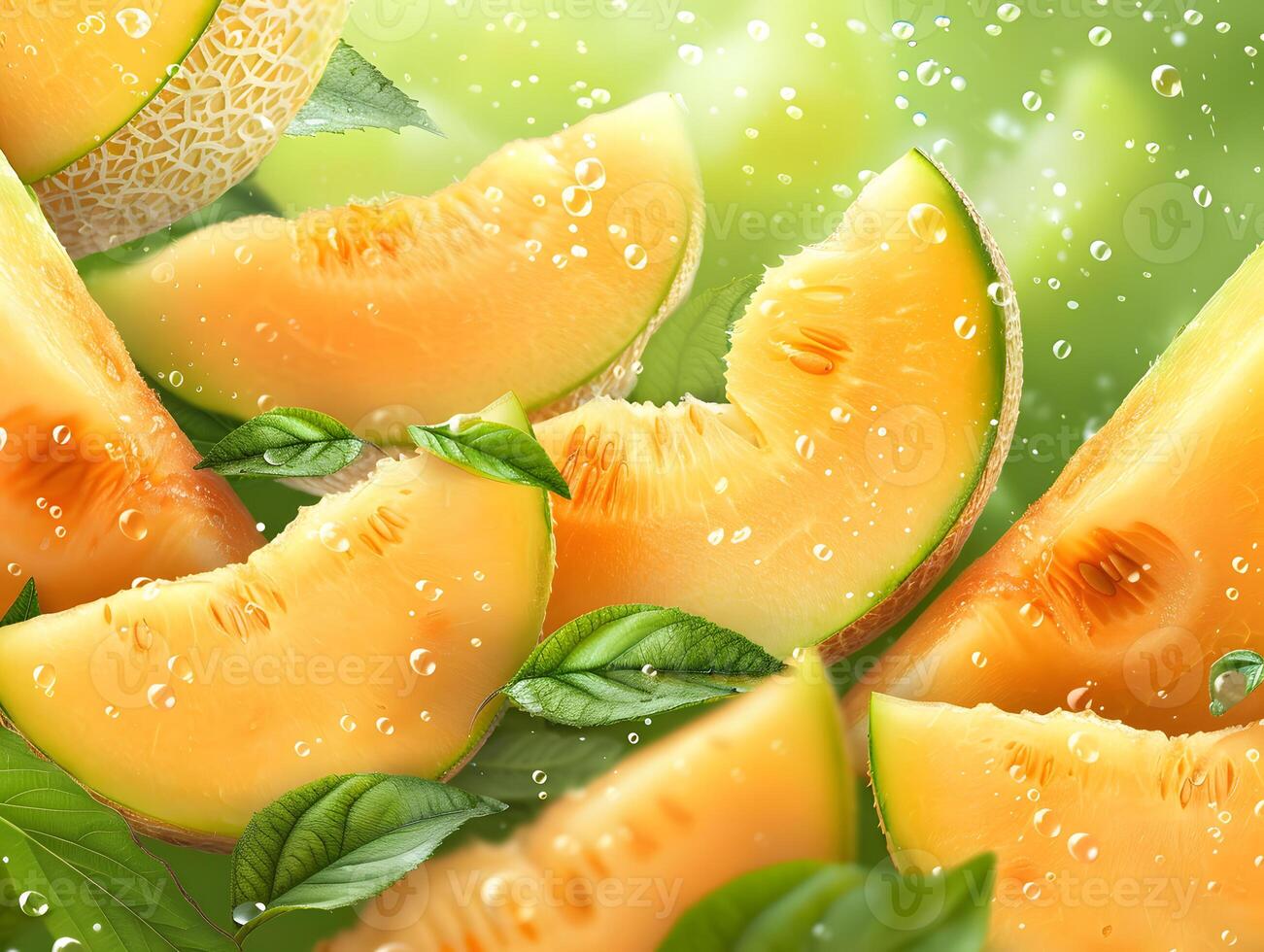 Juicy ripe melon whole and slices. Neural network photo