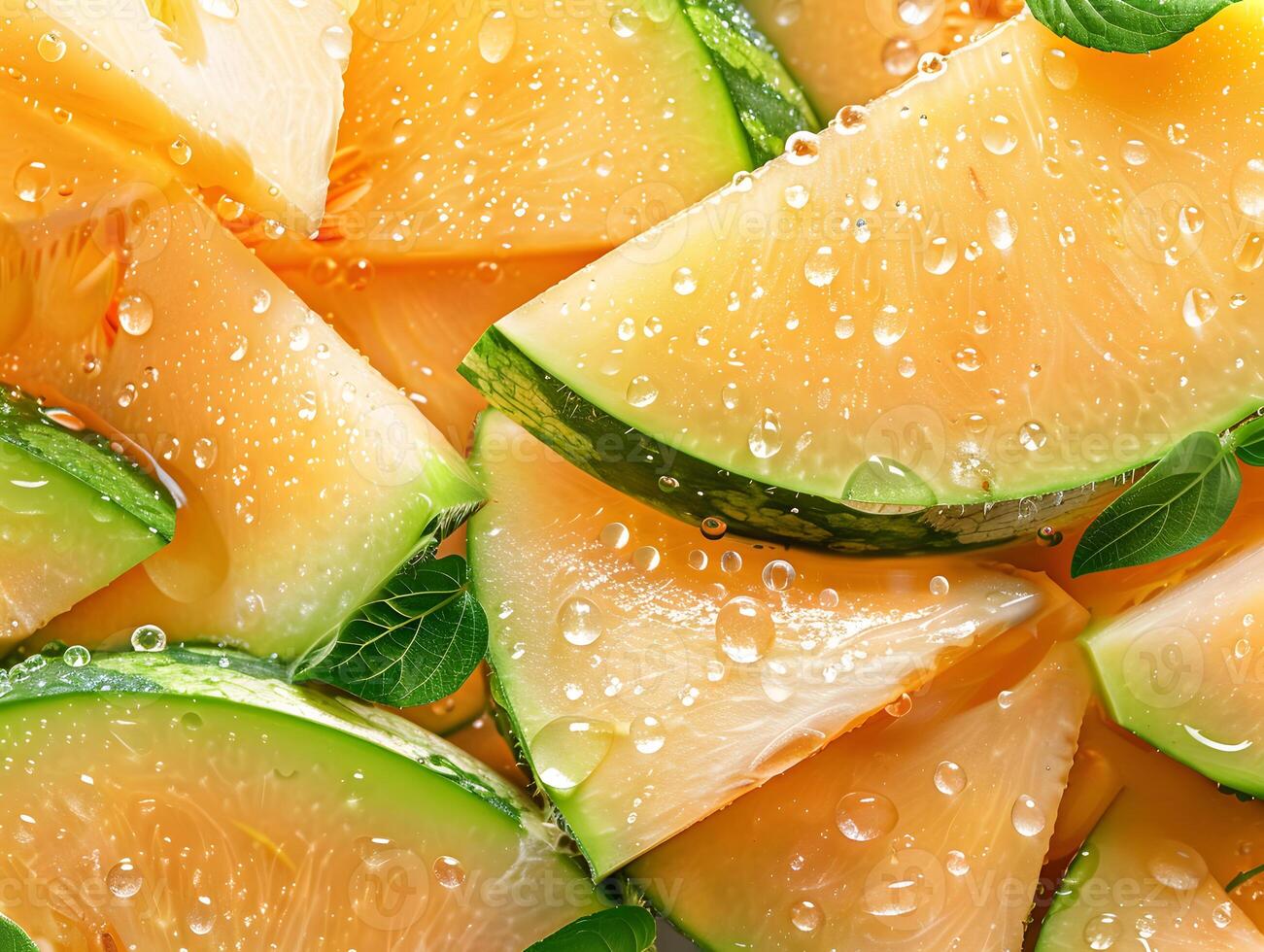Juicy ripe melon whole and slices. Neural network photo