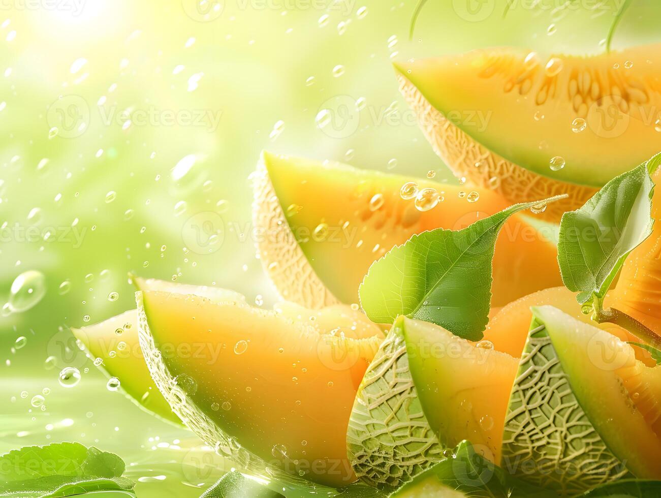 Juicy ripe melon whole and slices. Neural network photo
