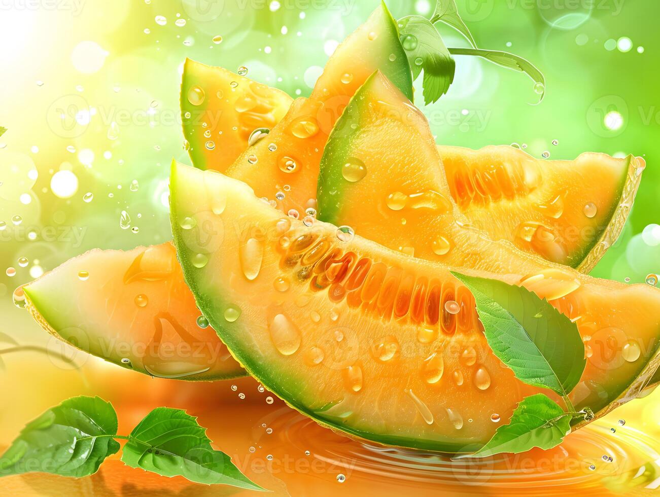 Juicy ripe melon whole and slices. Neural network photo