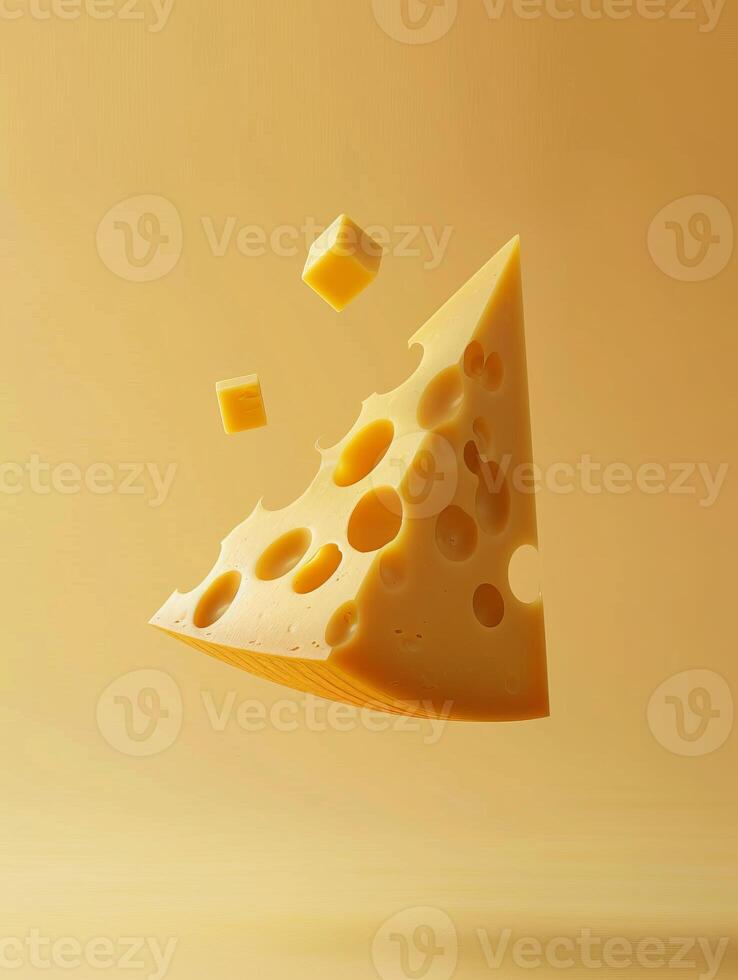 A slice of cheese is shown in the air with a few pieces missing photo