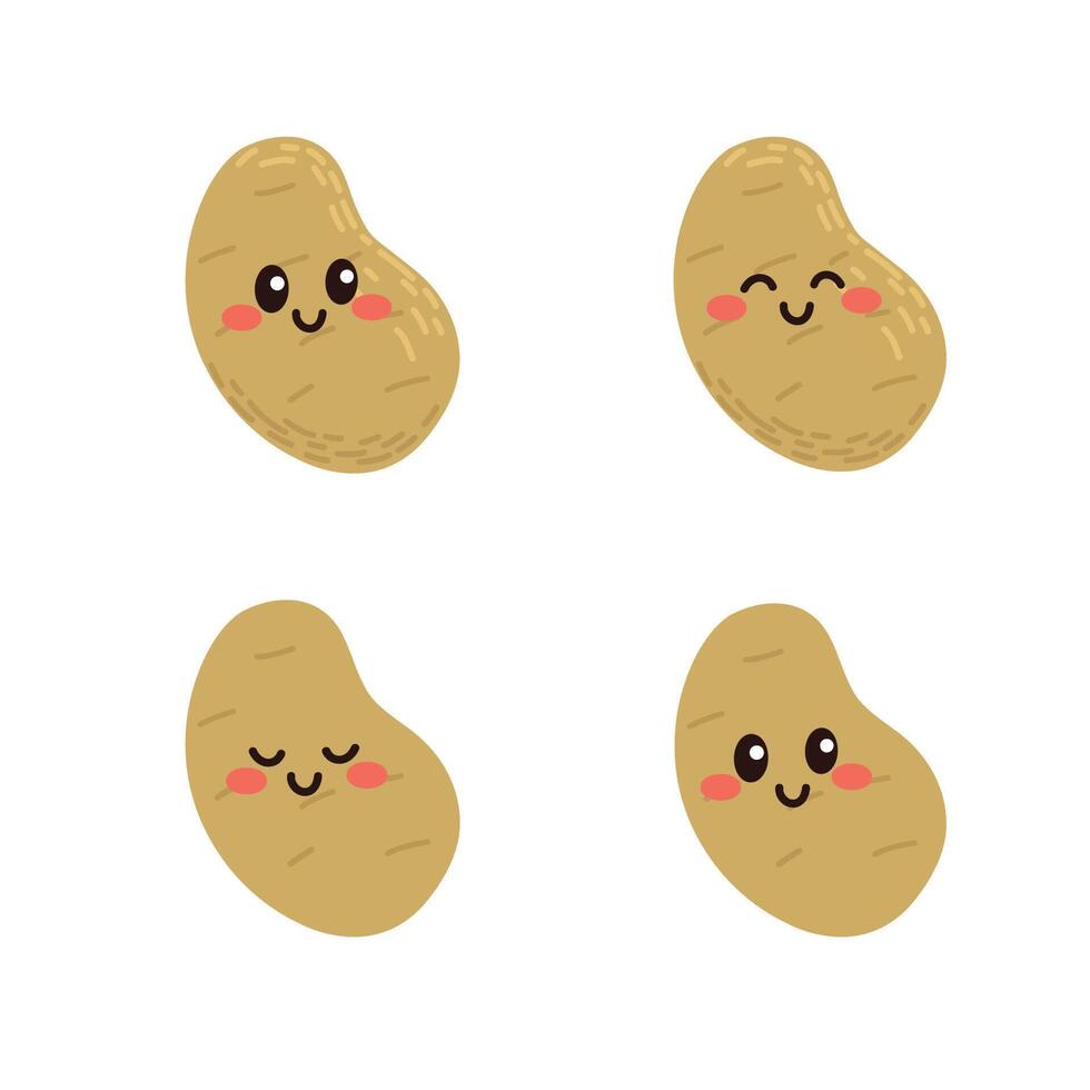 Set of cute cartoon colorful potatoes with different emotions. Collection of characters with funny emotions for kids. Fantasy characters. illustration, cartoon flat style vector