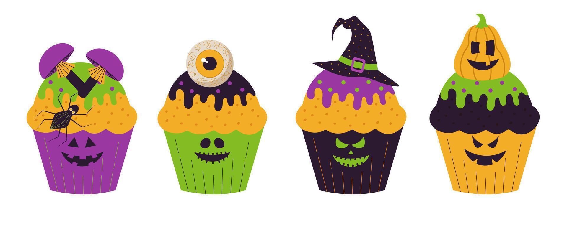 Halloween. Set of Halloween cupcakes for posters, cards, invitations, banners. vector
