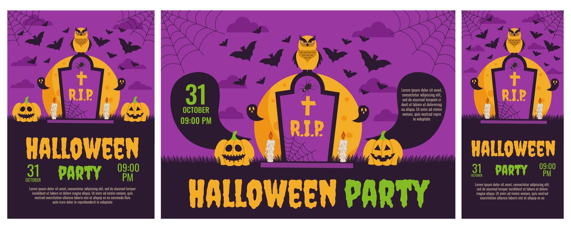 Halloween. Set of Halloween party invitations, posters. Template for greeting cards, background, cover, sale banner, flyer, advertising, web, social media. vector