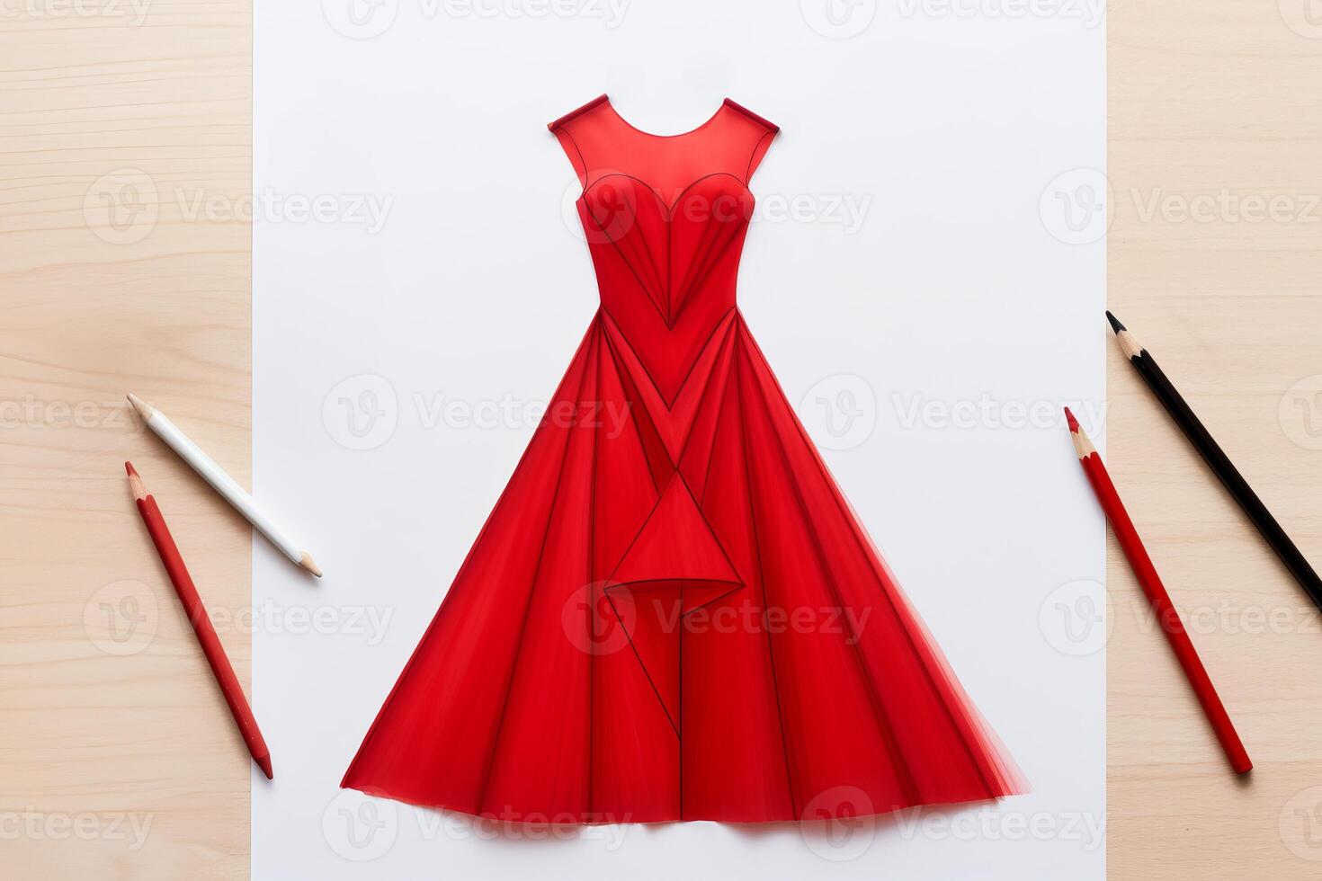 A red dress is drawn on a piece of paper photo