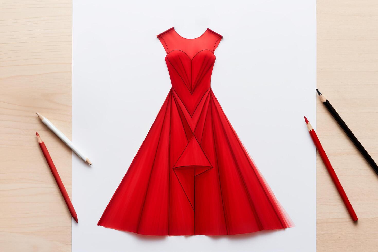 A red dress is drawn on a piece of paper photo