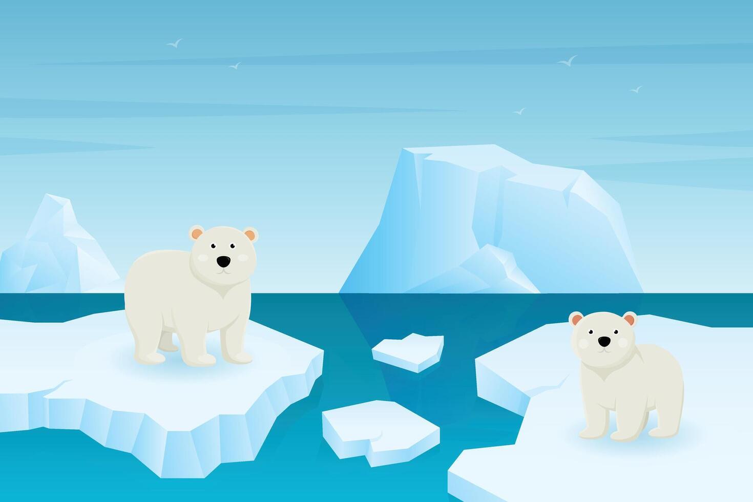 Polar bear at the North Pole glacier global warming illustration design vector