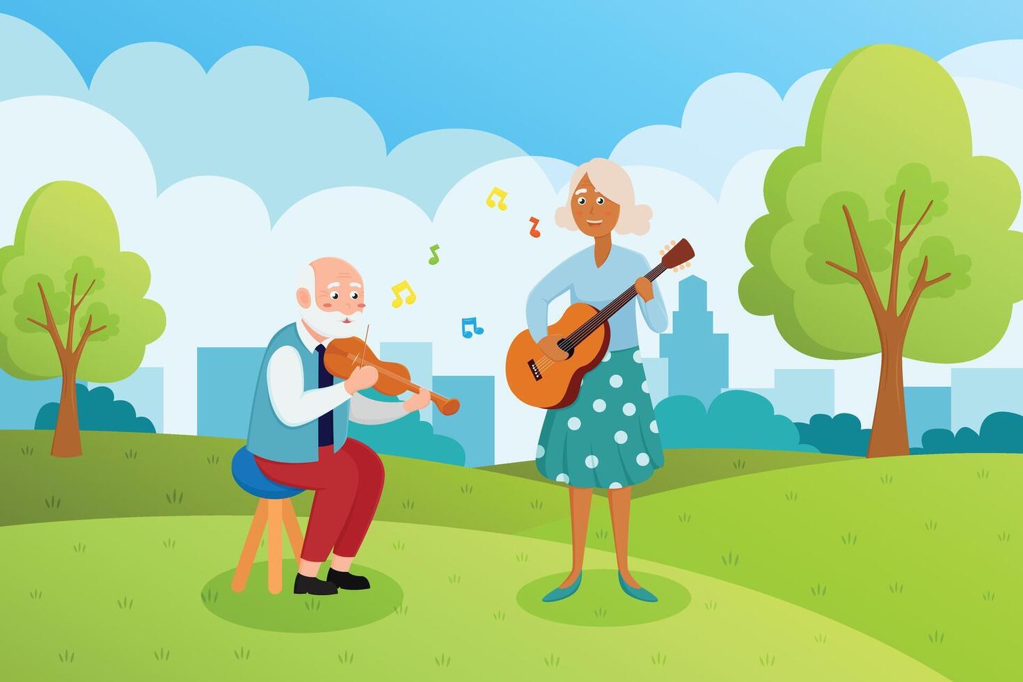 Elderly people play music at the park vector