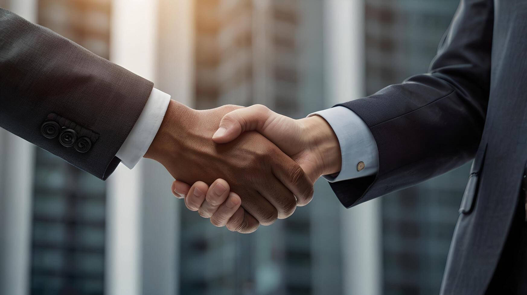 Business partners handshake global corporate with technology concept photo