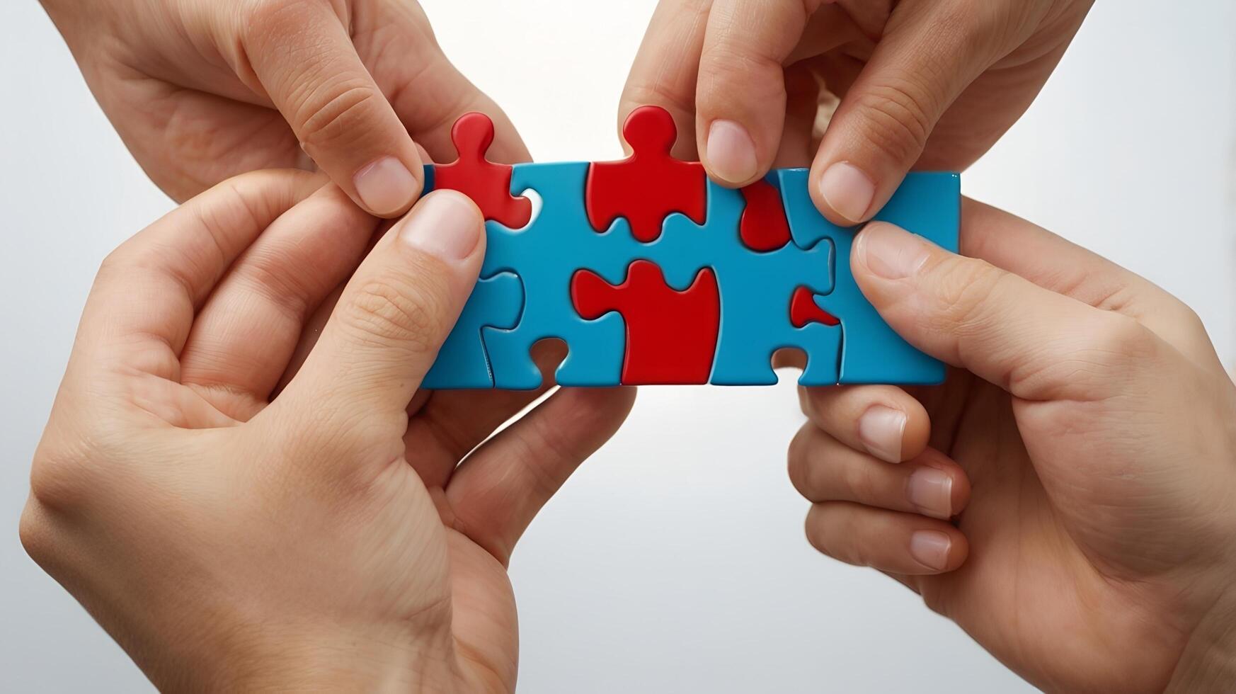 Hands holding puzzle business problem solving concept photo