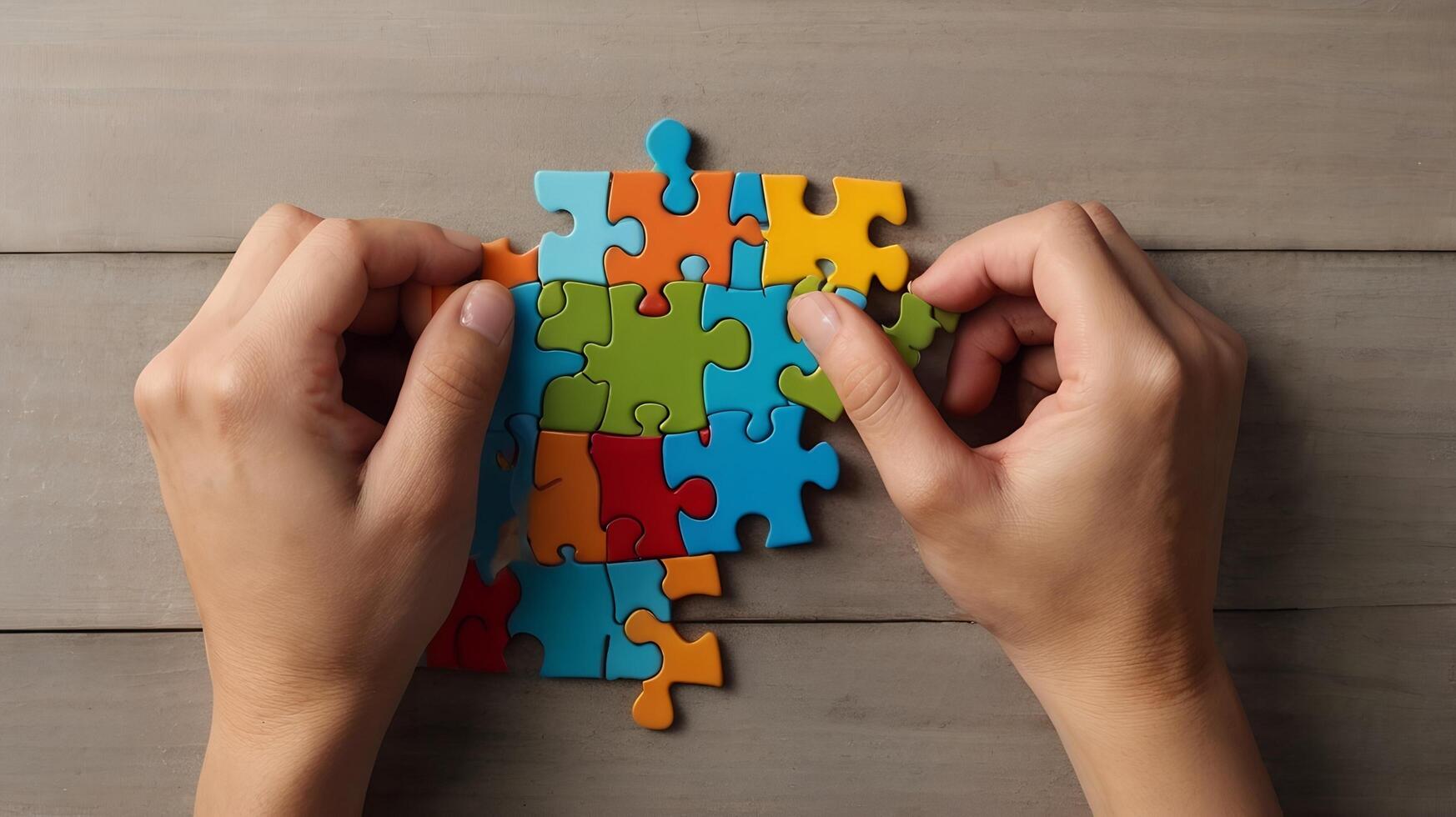 Hands holding puzzle business problem solving concept photo