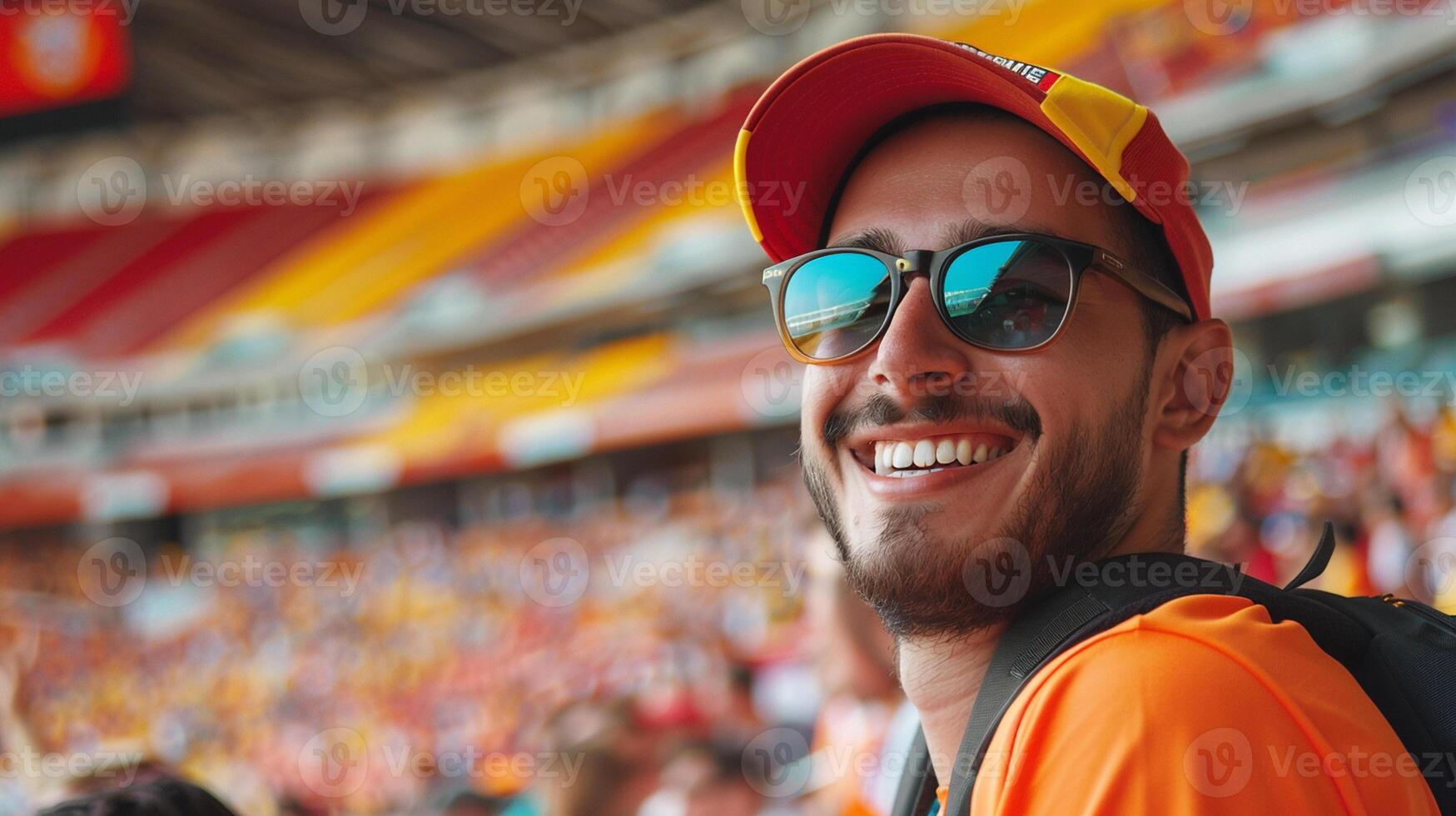 Smiling Spanish Fan at Sports Football Stadium in Euro 2024 photo