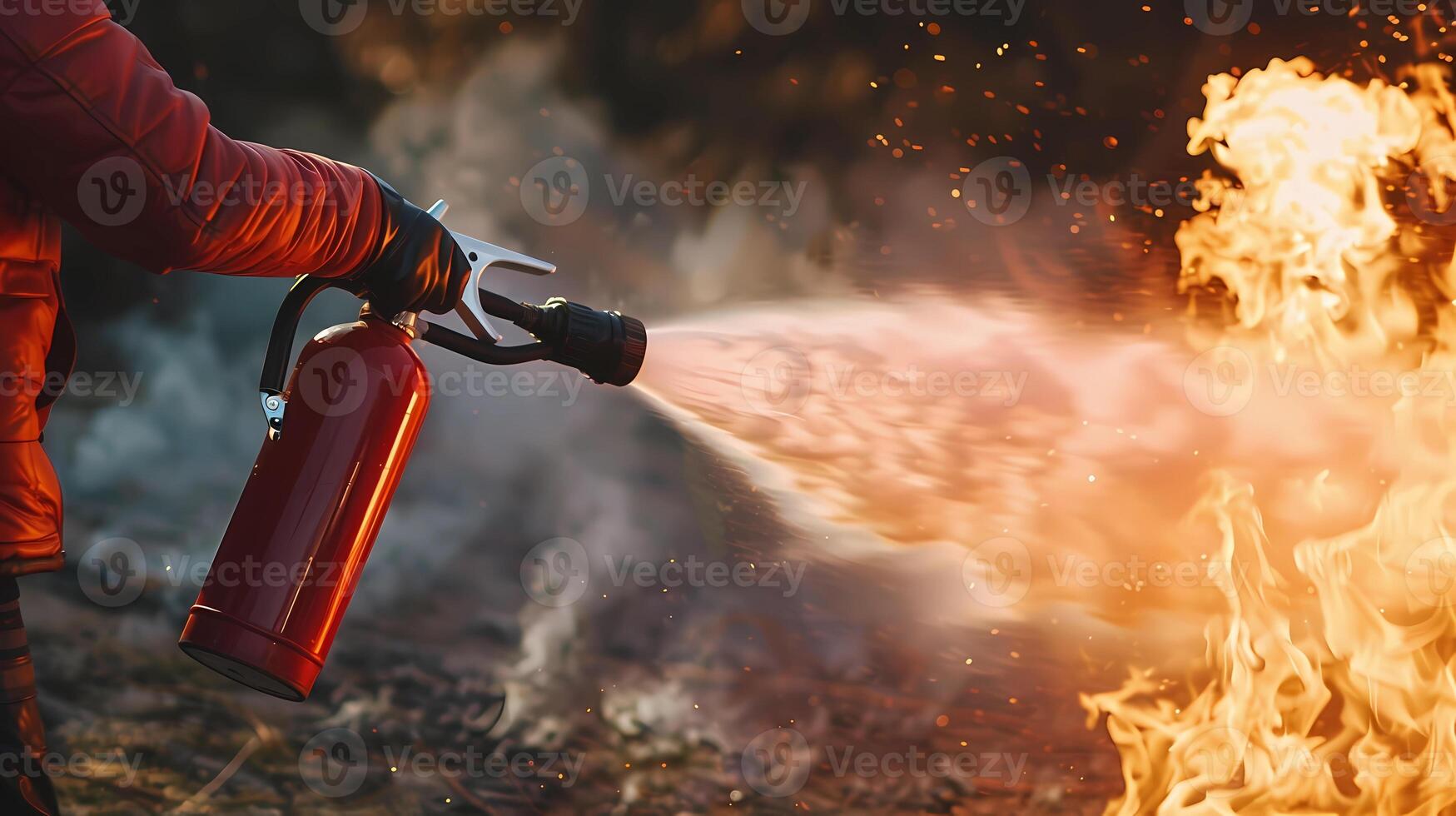 a fire extinguisher to put out the fire close-up. photo