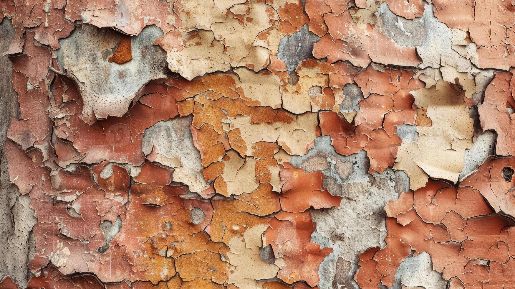 Close-up of a peeling paint wall showcasing brown hues and a rustic texture photo