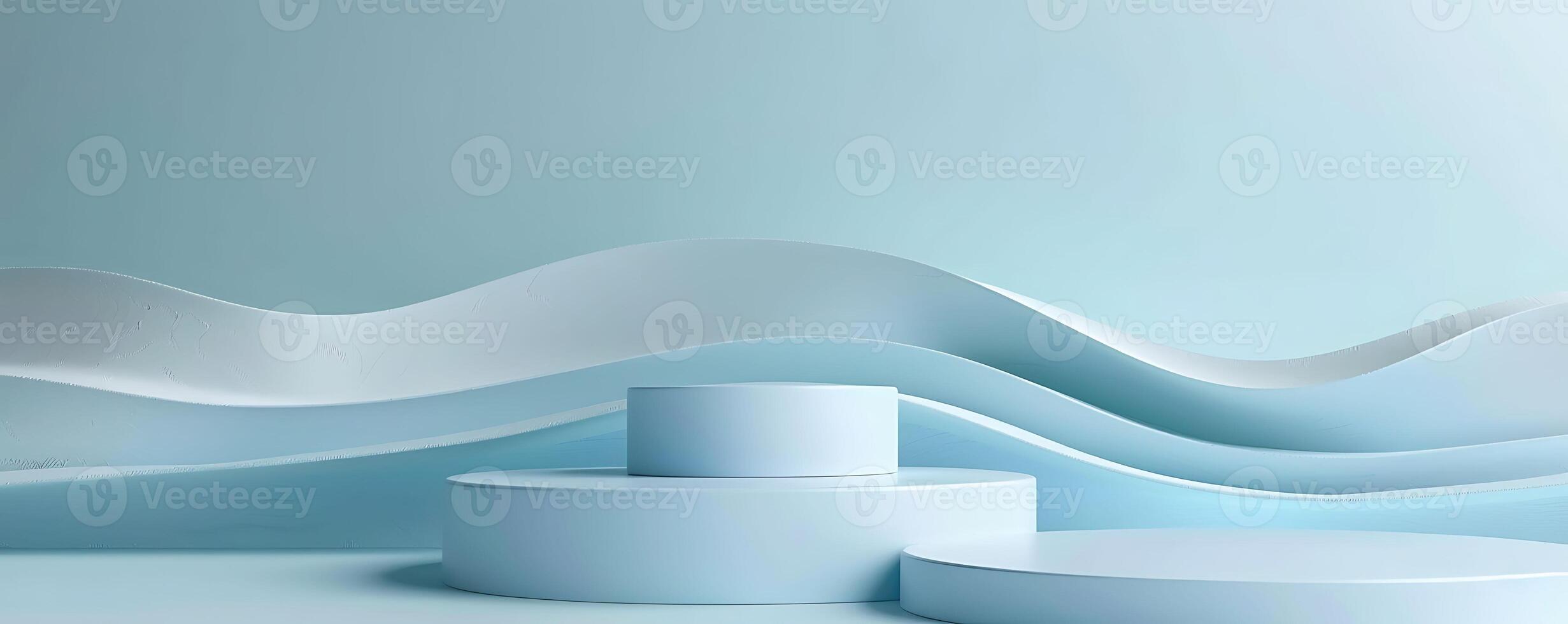 Soft Pastel Blue Background with Layered Display Podiums photo
