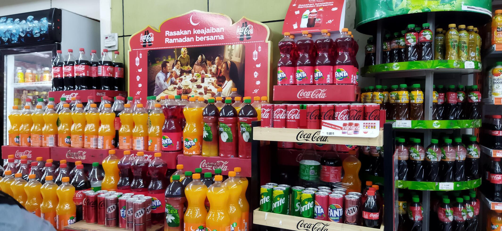 Surakarta, Indonesia, March 11, 2023. Stock of various kinds of syrup and fresh drink in the supermarket to welcome the month of Ramadan and Eid al-Fitr. Luwes Mall. photo