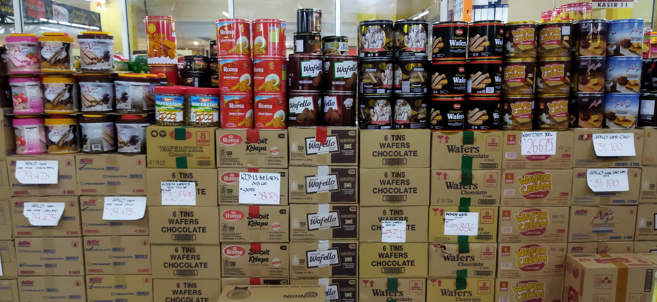 Surakarta, Indonesia, March 11, 2023. Stock of various kinds of biscuits in the supermarket to welcome the month of Ramadan and Eid al-Fitr. Luwes Mall. photo