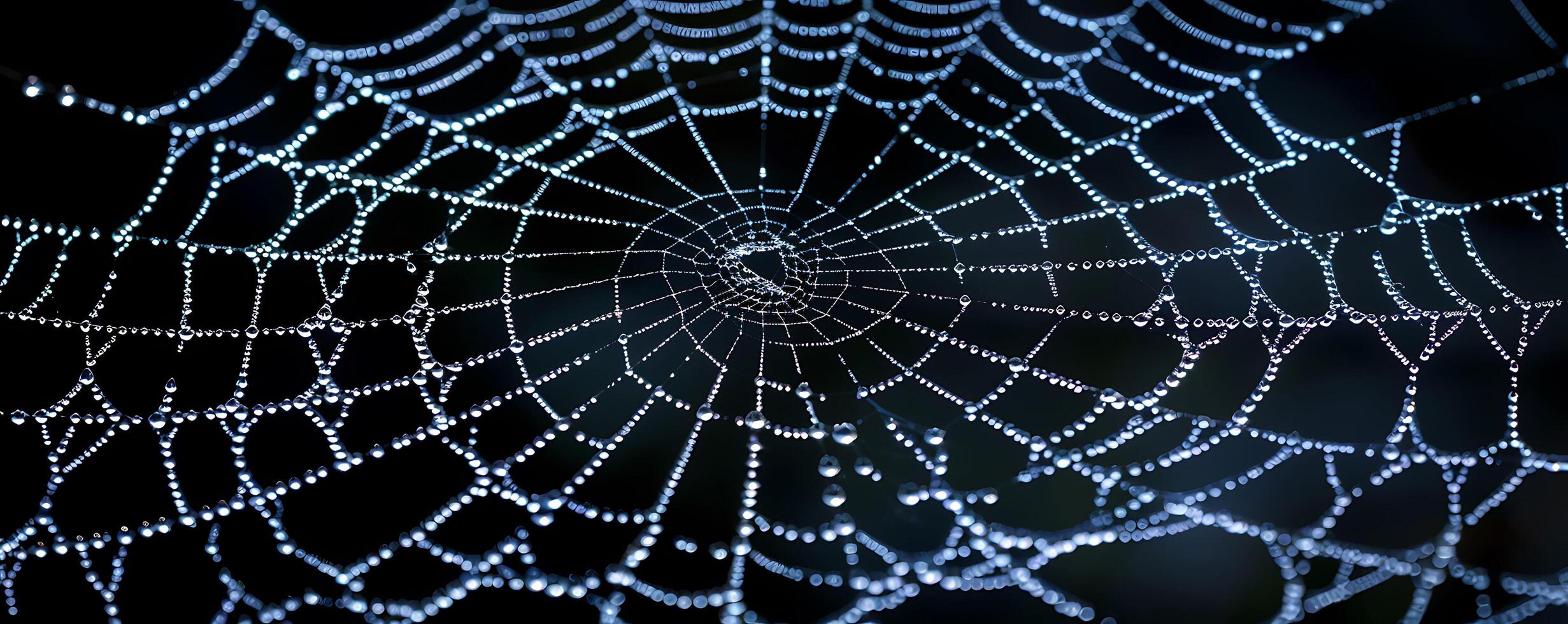 Close Up Eerie White Spider Web on Dark Backdrop Scene photo