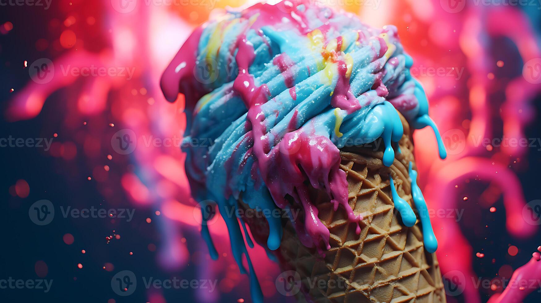 Colorful ice cream in neon colors. Dark background with a close-up. photo