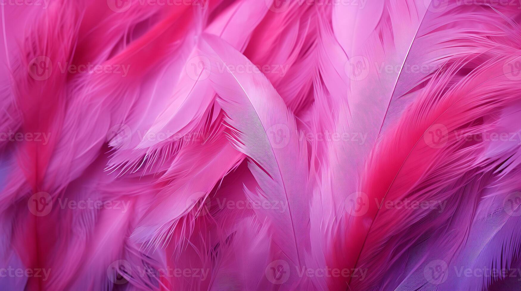 Pink flamingo feathers in neon colors. Fluffy background with a close-up. photo