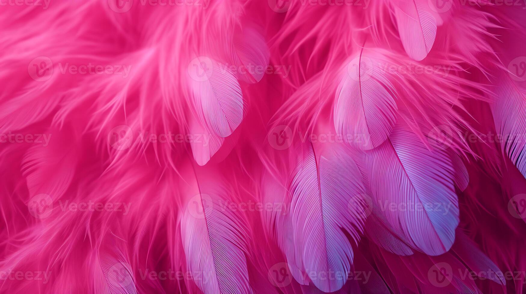 Pink flamingo feathers in neon colors. Fluffy background with a close-up. photo
