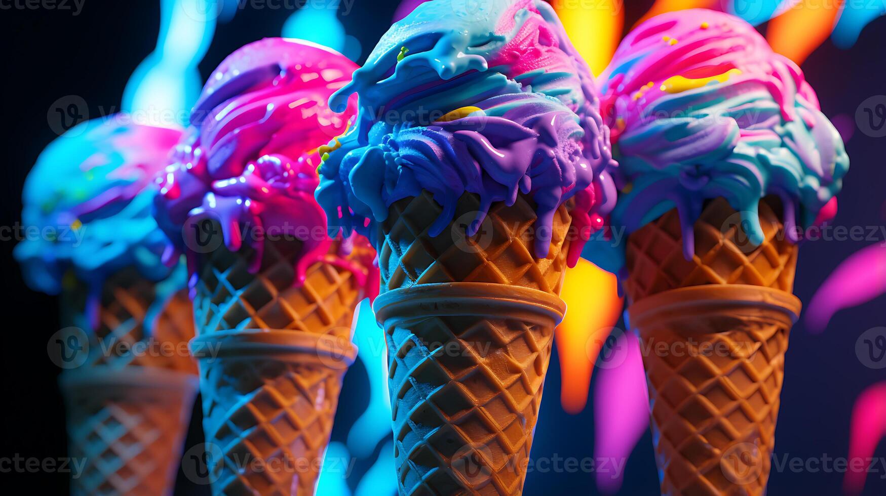 Colorful ice cream in neon colors. Dark background with a close-up. photo
