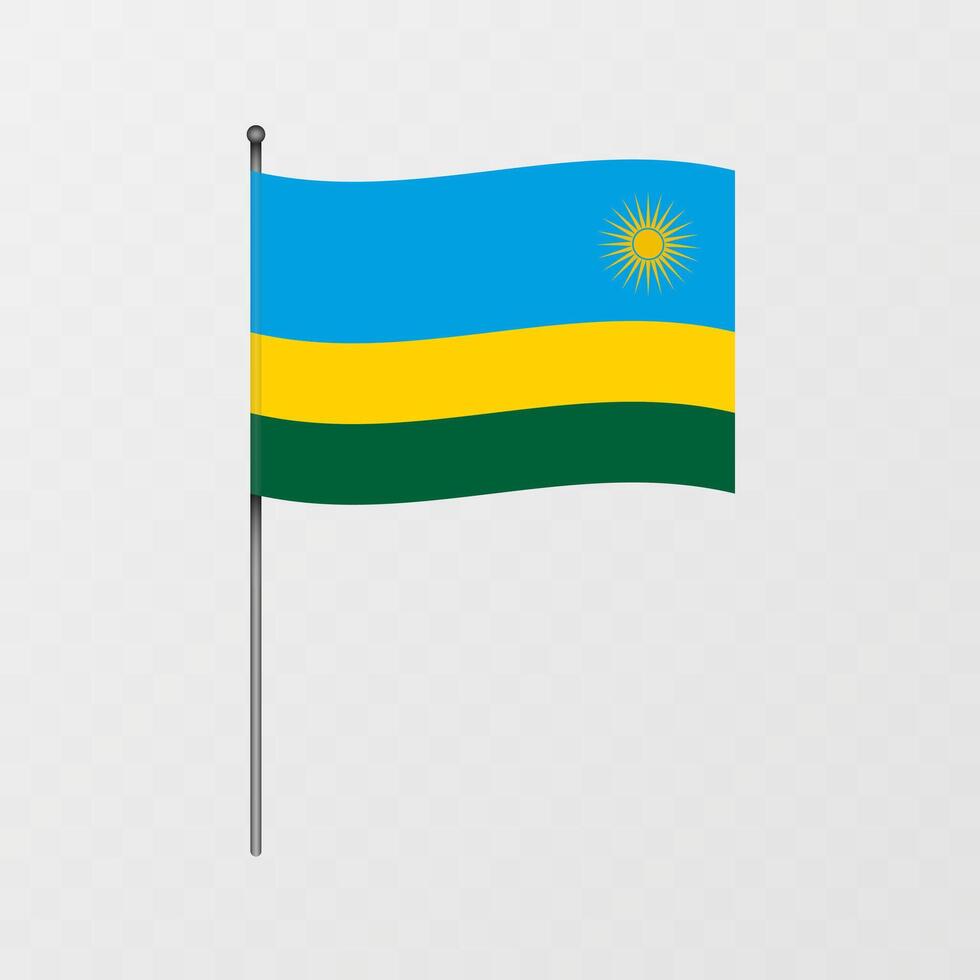 Rwanda flag on flagpole. illustration. vector