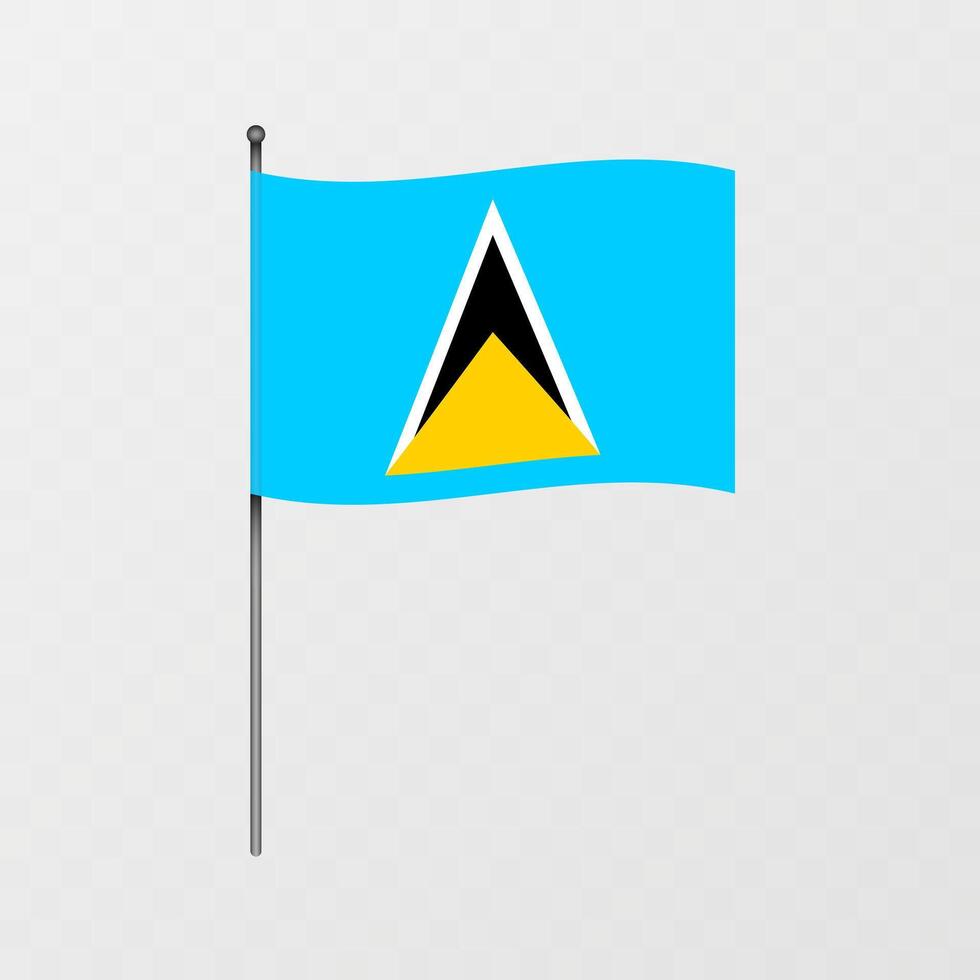 Saint Lucia flag on flagpole. illustration. vector