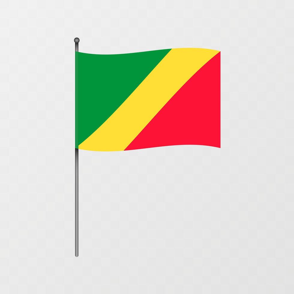 Republic of the Congo flag on flagpole. illustration. vector