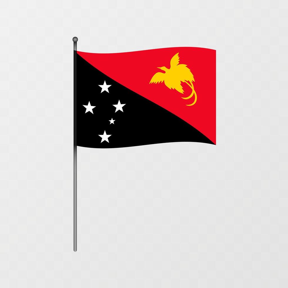 Papua New Guinea flag on flagpole. illustration. vector