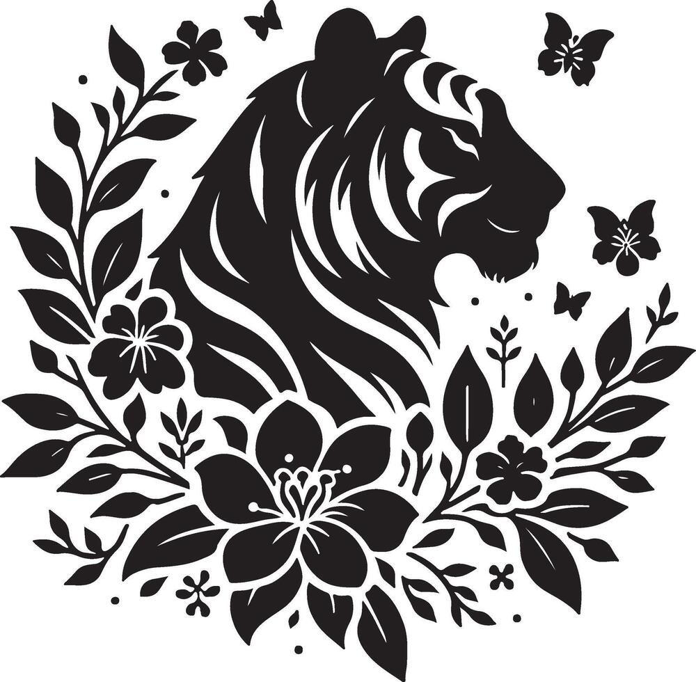 Powerful Tiger Silhouette Line Art Set for Wildlife Design Projects vector
