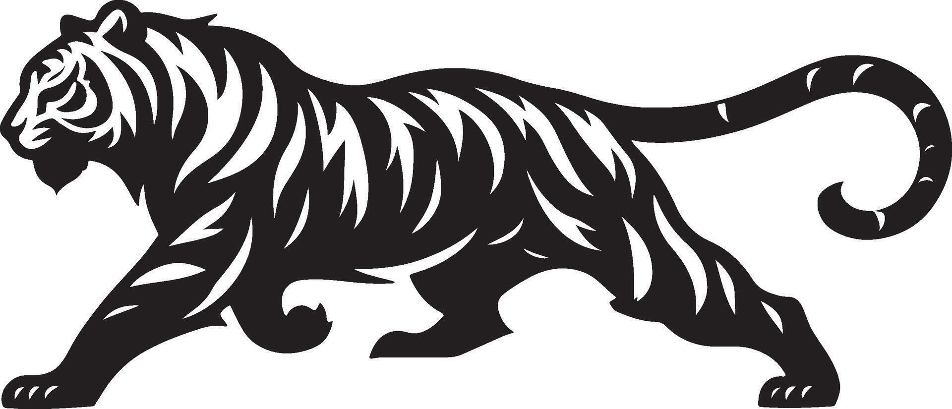 Powerful Tiger Silhouette Line Art Set for Wildlife Design Projects vector