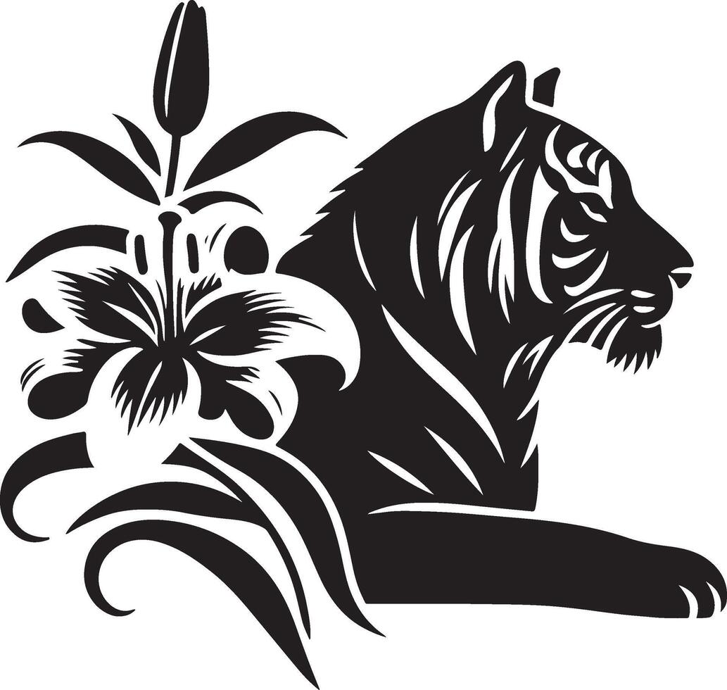 Powerful Tiger Silhouette Line Art Set for Wildlife Design Projects vector