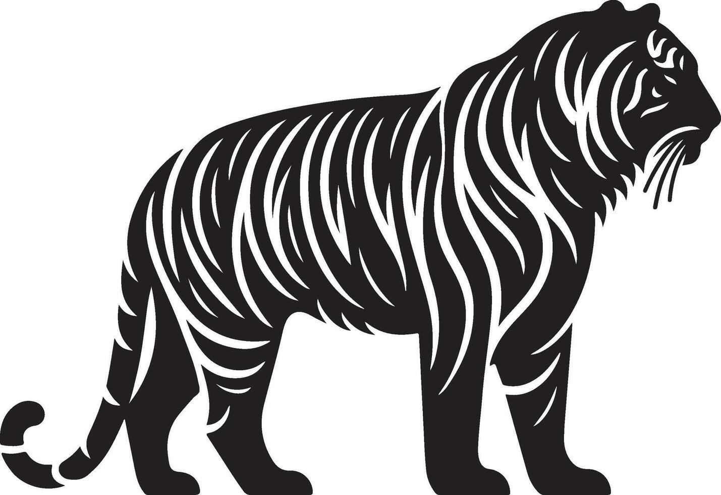 Powerful Tiger Silhouette Line Art Set for Wildlife Design Projects vector