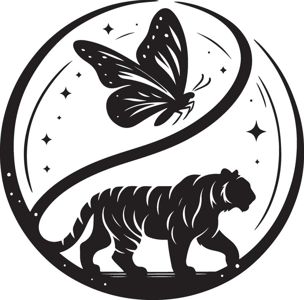 Powerful Tiger Silhouette Line Art Set for Wildlife Design Projects vector